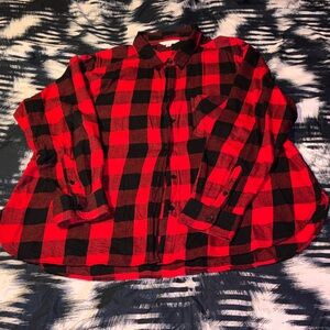Time and Tru Red Black Checkered Button Down Shirt
